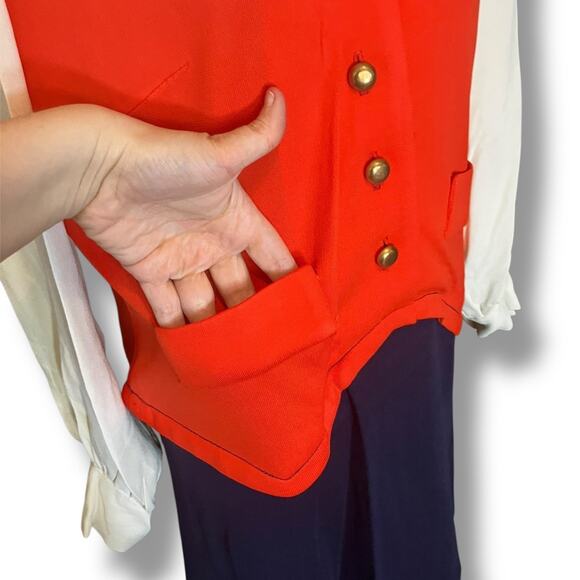 Vintage Mod Red White Blue Dress w/ Peter Pan Collar & Bronze Buttons - Picture 9 of 12